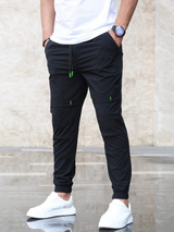 Men's Tapered-Fit Black Jogger Pants - Green Drawstring