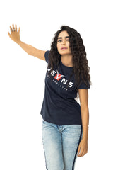 100% Australian Cotton Half-Sleeve Printed Navy T-Shirt for Women