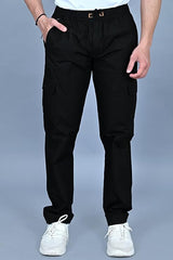 Men's Black Tapered Jogger-Style Trousers: Elastic Waistband