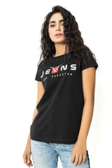 100% Australian Cotton Half-Sleeve Printed Black T-Shirt for Women