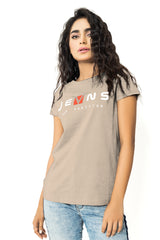 100% Australian Cotton Half-Sleeve Graphic Beige T-Shirt for Women